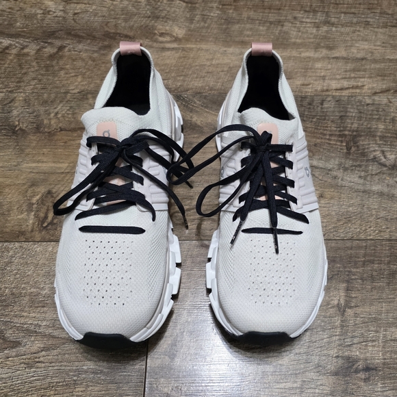 On Running Women's Sneakers in Cream with Pink Accents and Black Laces - Picture 6 of 11